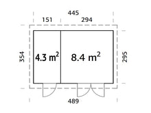 Lade das Bild in den Galerie-Viewer, Gartenhaus Zweiraumhaus Blockbohlenhaus Lara 12,7 m² 28 mm naturbelassen Palmako