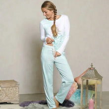 Lade das Bild in den Galerie-Viewer, Pyjama-Longsleeve Shirt weiß/mint und sahara/apricot
