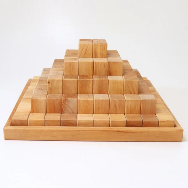 100 Holzbausteine Stufenpyramide groß, natur